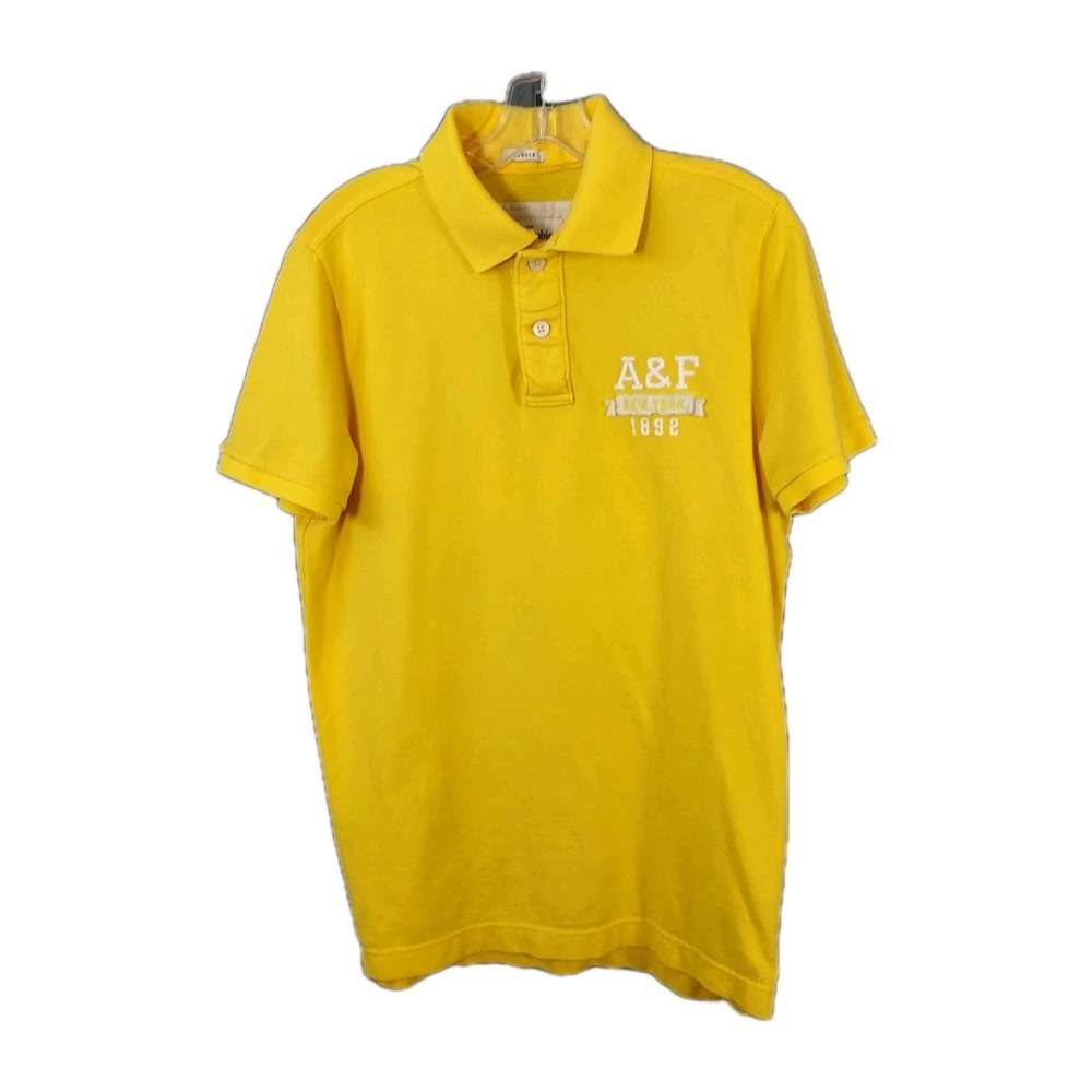 VTG Abercrombie & Fitch Men's XL‎ Muscle Fit Polo Shirt Yellow Logo Y2K